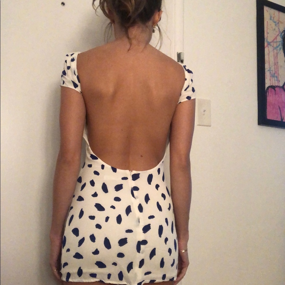 Reformation dress size 0 in white and blue / navy dot XS